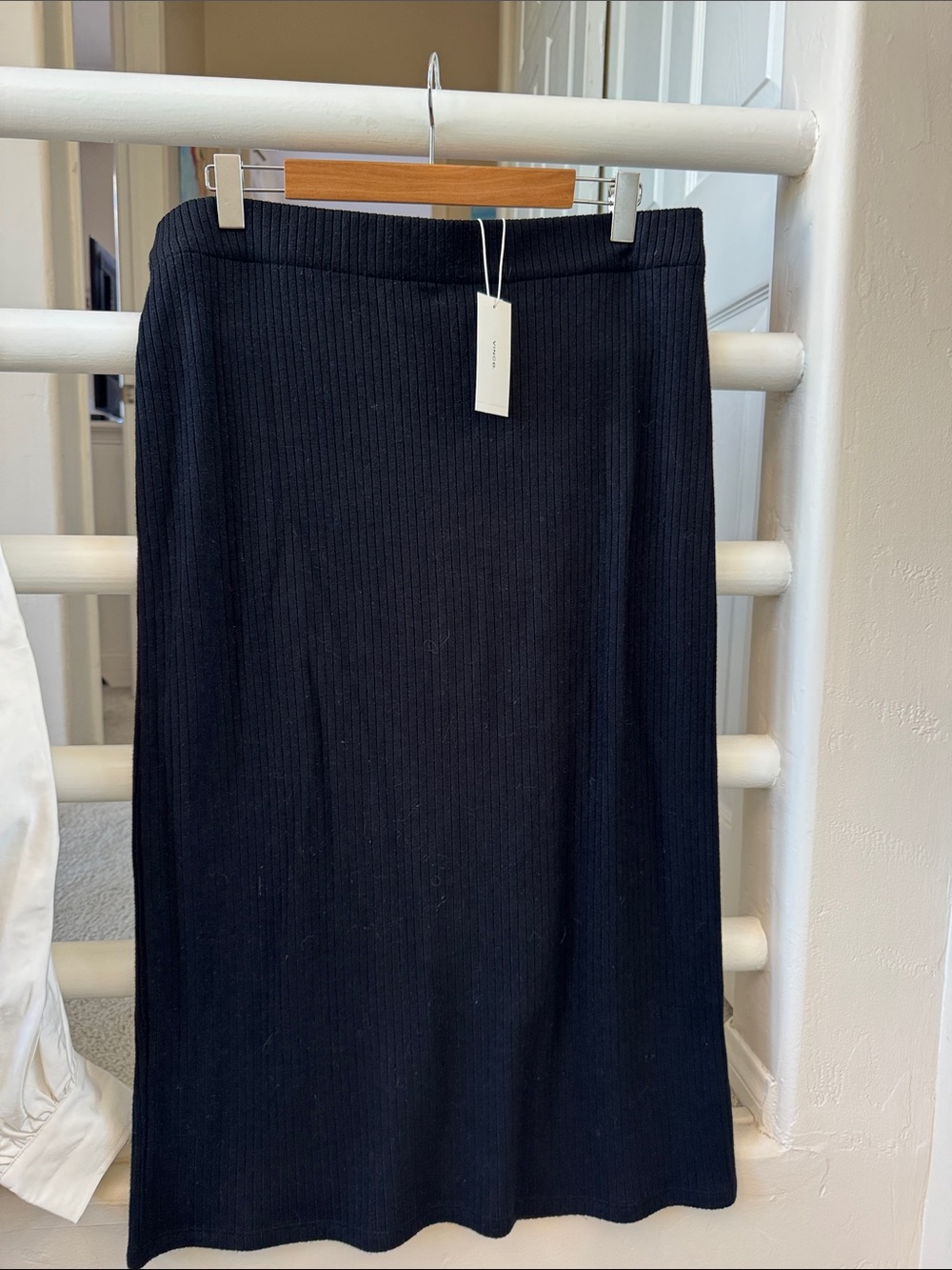 Vince Black Ribbed Midi Skirt